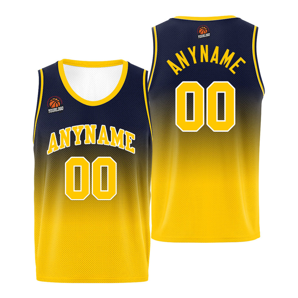 Custom Basketball Jersey Personalized Stitched Team Name Number Logo Navy&Yellow enthsush