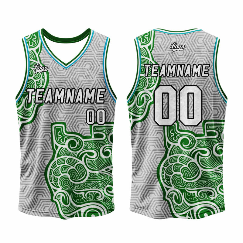 Custom Gray Green Basketball Jersey Uniform Suit Printed Your Logo Name Number