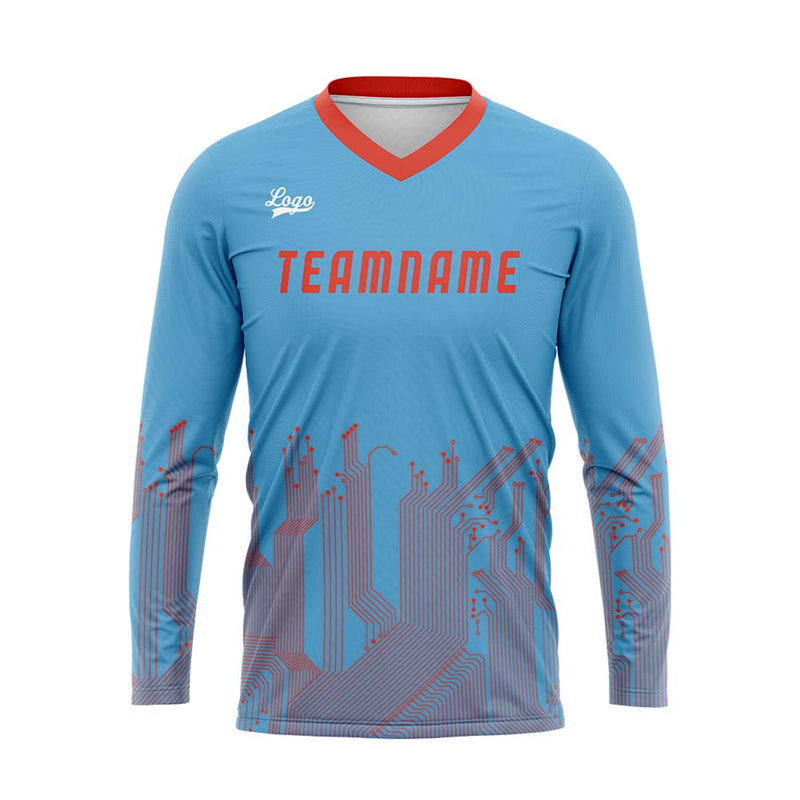 Custom Sky Blue Orange Red Basketball Soccer Football Shooting Long T-Shirt for Adults and Kids