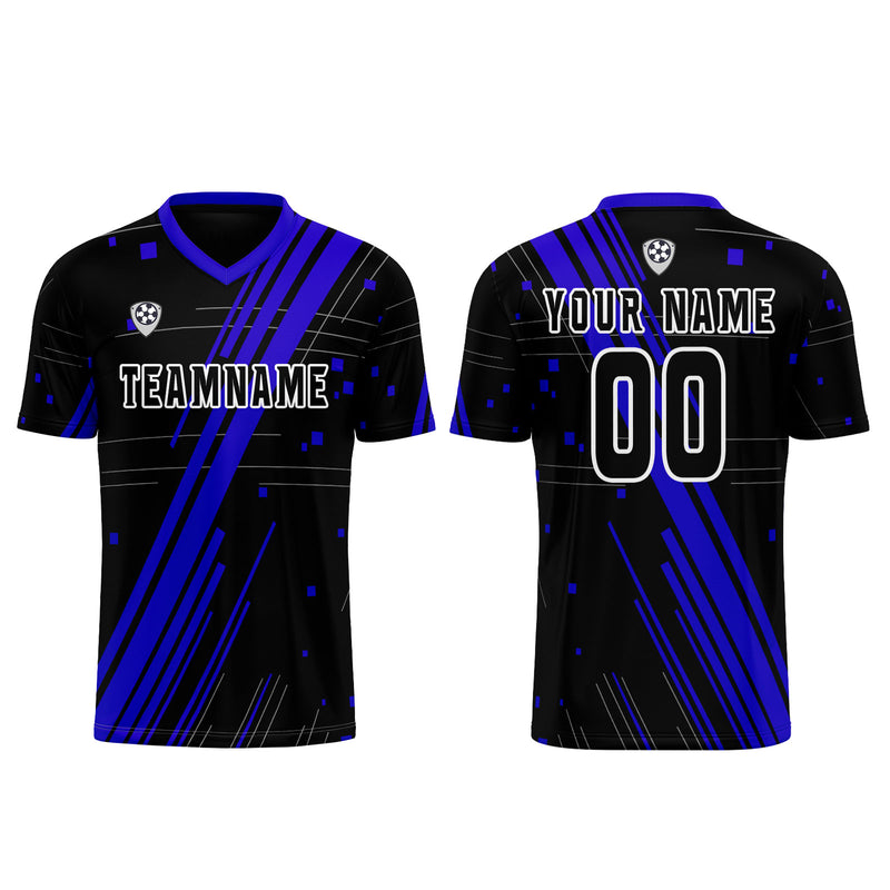 Custom Black Blue Jerseys for Men Women Personalized Soccer Uniforms for Adult and Kid