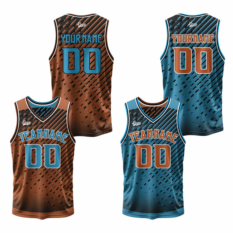 Custom Brown Blue Reversible Basketball Suit for Adults and Kids Personalized Jersey