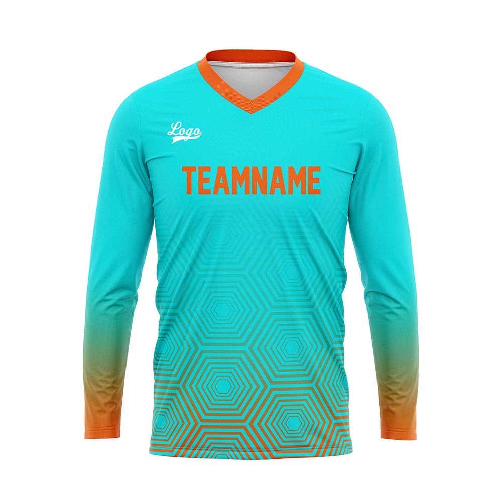 Custom Cyan Orange Basketball Soccer Football Shooting Long T-Shirt for Adults and Kids enthsush