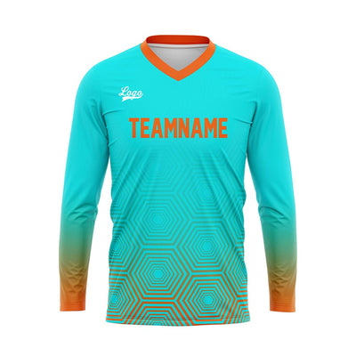 Custom Cyan Orange Basketball Soccer Football Shooting Long T-Shirt for Adults and Kids enthsush
