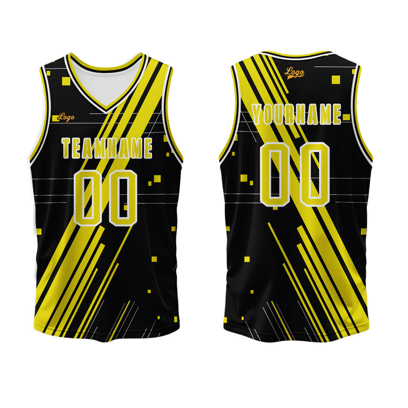 Custom Black Yellow Basketball Jersey Uniform Suit Printed Your Logo Name Number