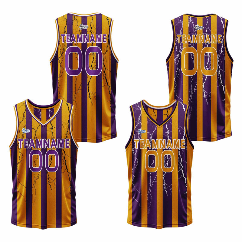 Custom Purple Orange Reversible Basketball Suit for Adults and Kids Personalized Jersey