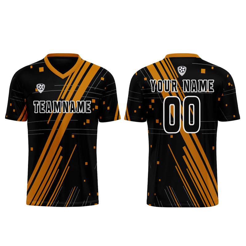 Custom Black Orange Jerseys for Men Women Personalized Soccer Uniforms for Adult and Kid