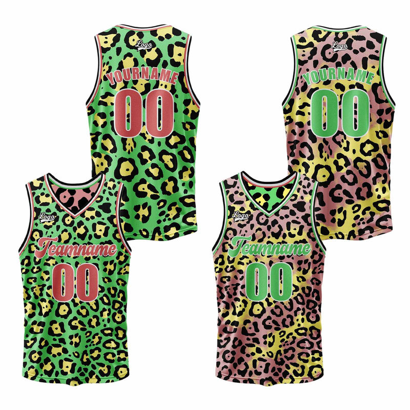 Custom Pink Green Reversible Basketball Suit for Adults and Kids Personalized Jersey