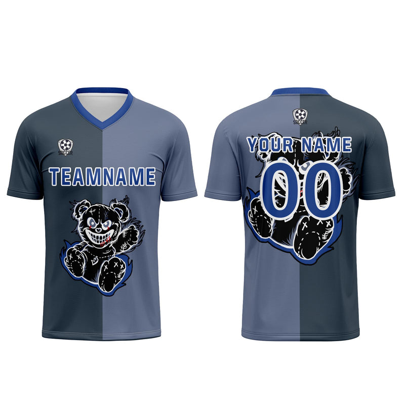 Custom Gray Blue Jerseys for Men Women Personalized Soccer Uniforms for Adult and Kid
