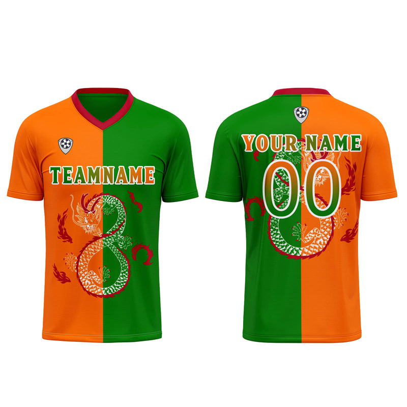 Custom Orange Green Soccer Jerseys for Men Women Personalized Soccer Uniforms for Adult and Kid