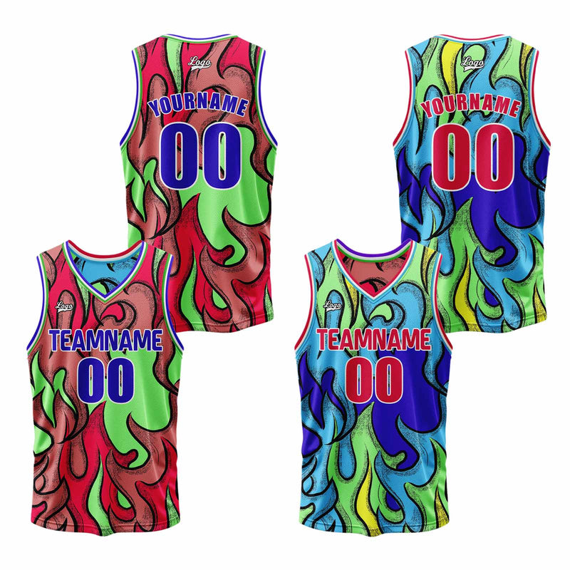 Custom Blue Red Reversible Basketball Suit for Adults and Kids Personalized Jersey
