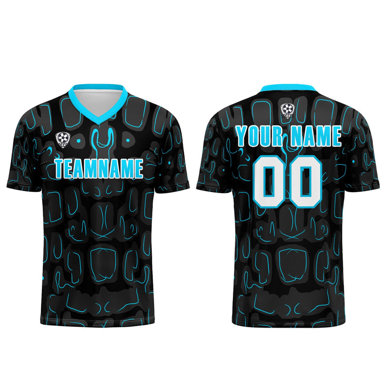 Custom Black Blue Cyan Jerseys for Men Women Personalized Soccer Uniforms for Adult and Kid