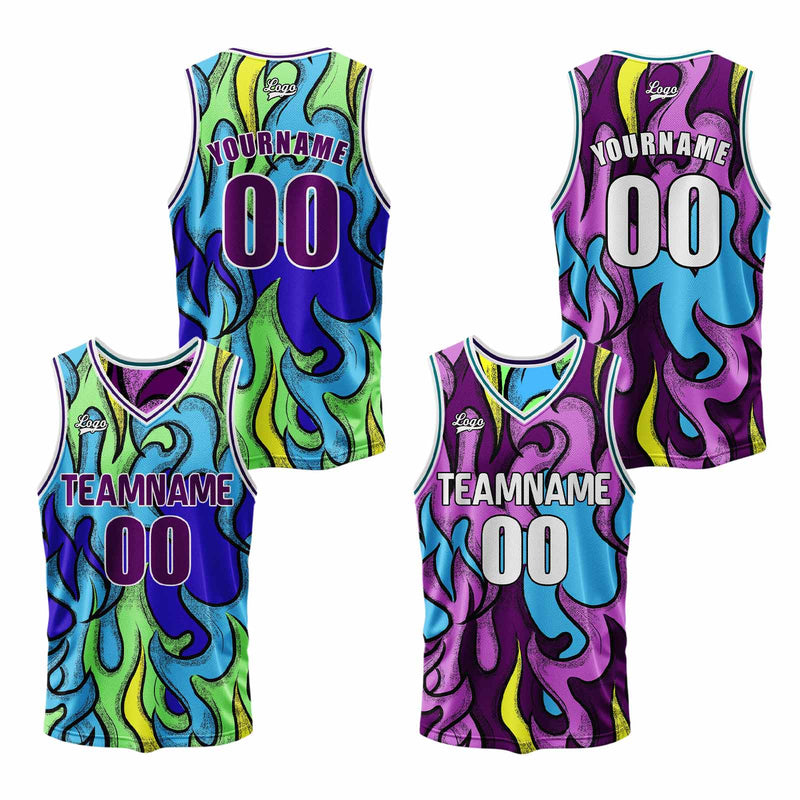 Custom Blue Purple Reversible Basketball Suit for Adults and Kids Personalized Jersey