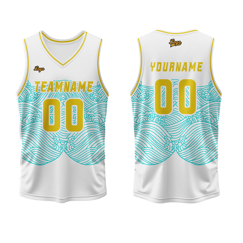 Custom White Blue Lemon Yellow Basketball Jersey Uniform Suit Printed Your Logo Name Number