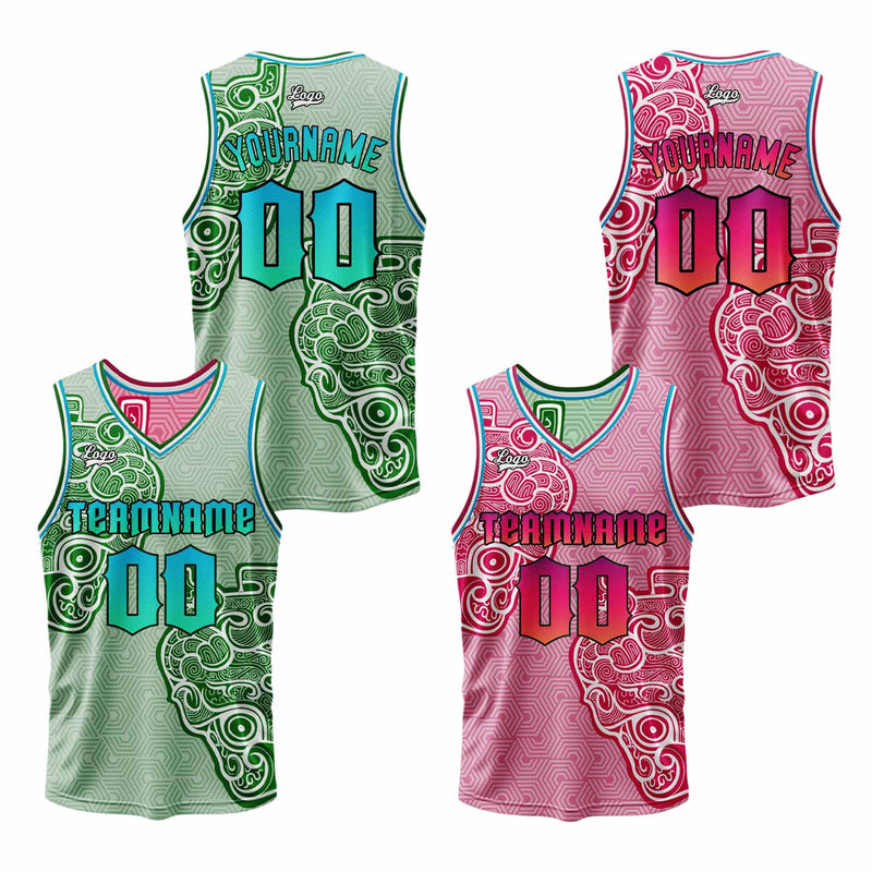 Custom Green Pink Reversible Basketball Suit for Adults and Kids Personalized Jersey