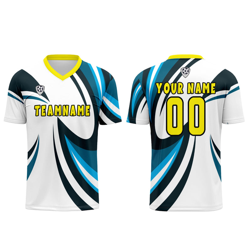 Custom White Blue Jerseys for Men Women Personalized Soccer Uniforms for Adult and Kid