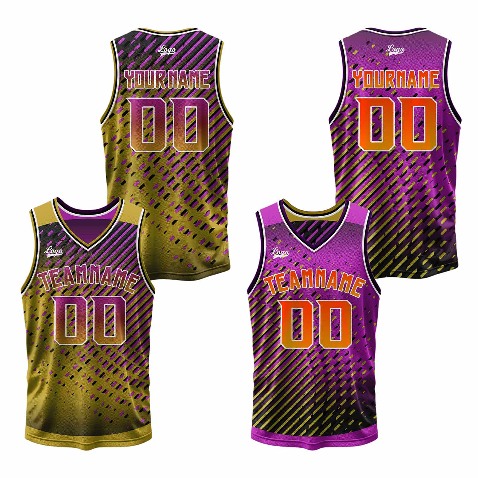 Custom Gold Pink Reversible Basketball Suit for Adults and Kids Personalized Jersey enthsush