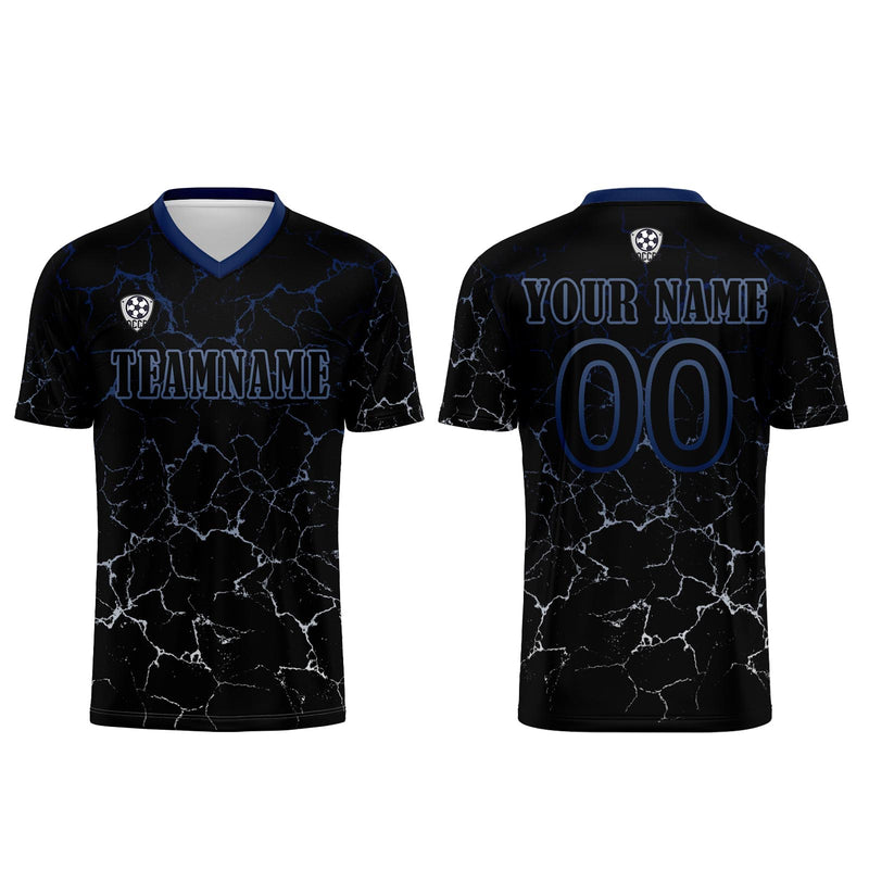 Custom Black Deepblue Jerseys for Men Women Personalized Soccer Uniforms for Adult and Kid
