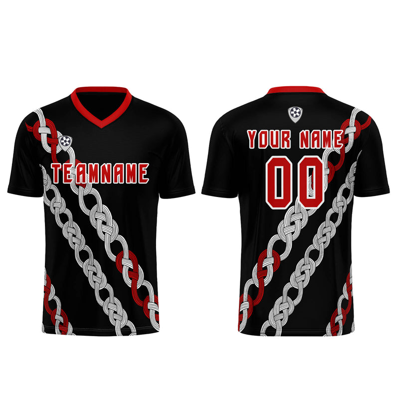 Custom Black Red Soccer Jerseys for Men Women Personalized Soccer Uniforms for Adult and Kid