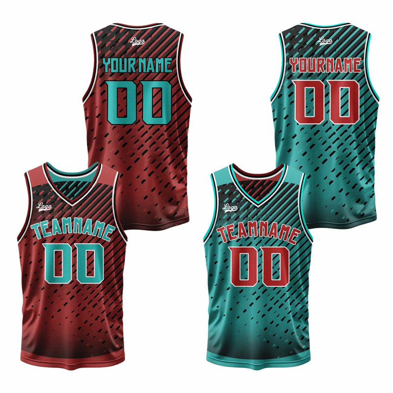 Custom Cyan Red Reversible Basketball Suit for Adults and Kids Personalized Jersey