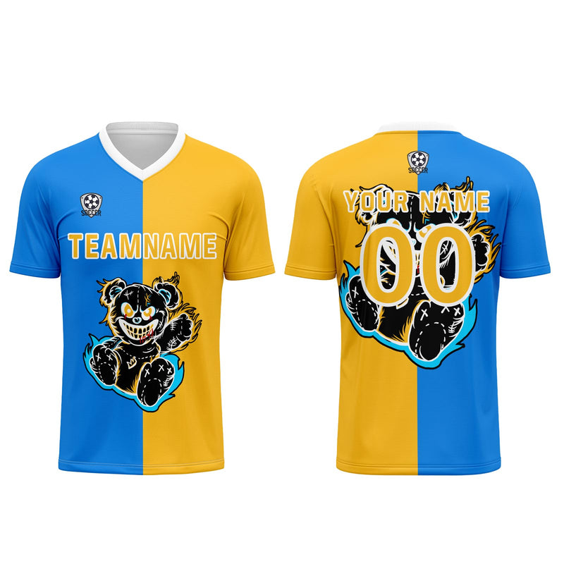 Custom Blue Yellow Jerseys for Men Women Personalized Soccer Uniforms for Adult and Kid