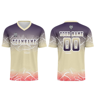 Custom Beige Purple Jerseys for Men Women Personalized Soccer Uniforms for Adult and Kid enthsush