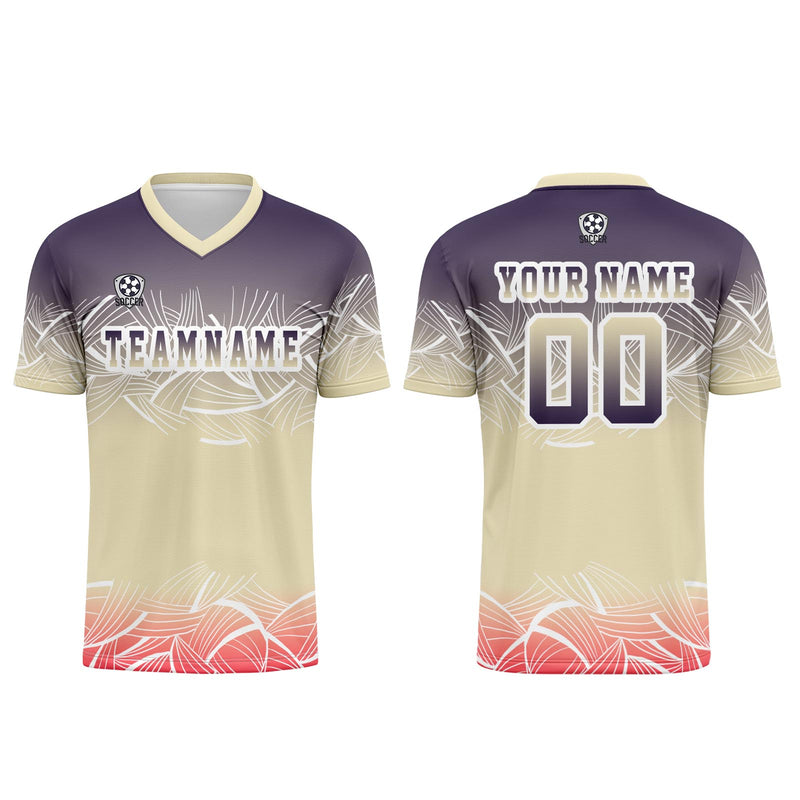 Custom Beige Purple Jerseys for Men Women Personalized Soccer Uniforms for Adult and Kid