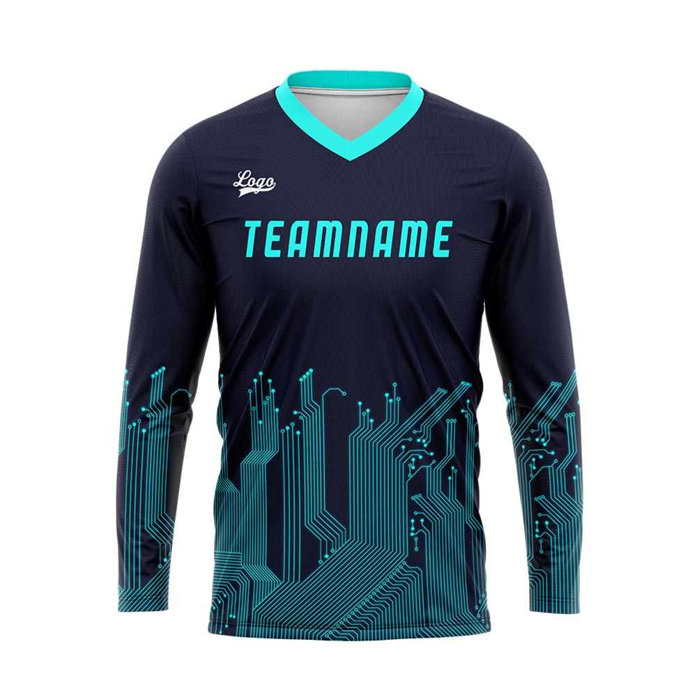 Custom Dark Blue Cyan Basketball Soccer Football Shooting Long T-Shirt for Adults and Kids enthsush