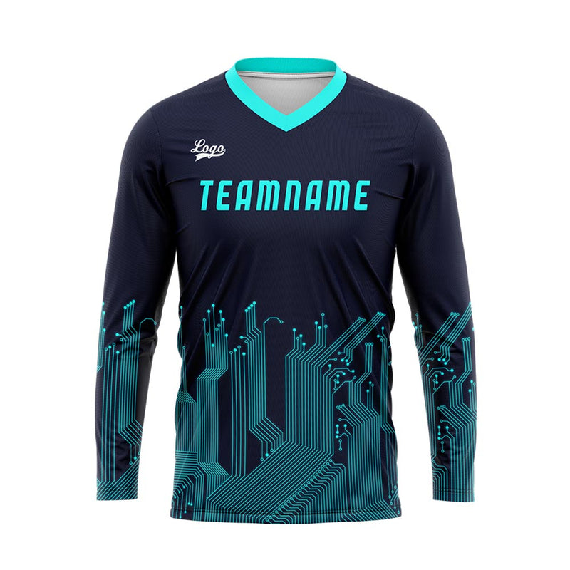 Custom Dark Blue Cyan Basketball Soccer Football Shooting Long T-Shirt for Adults and Kids