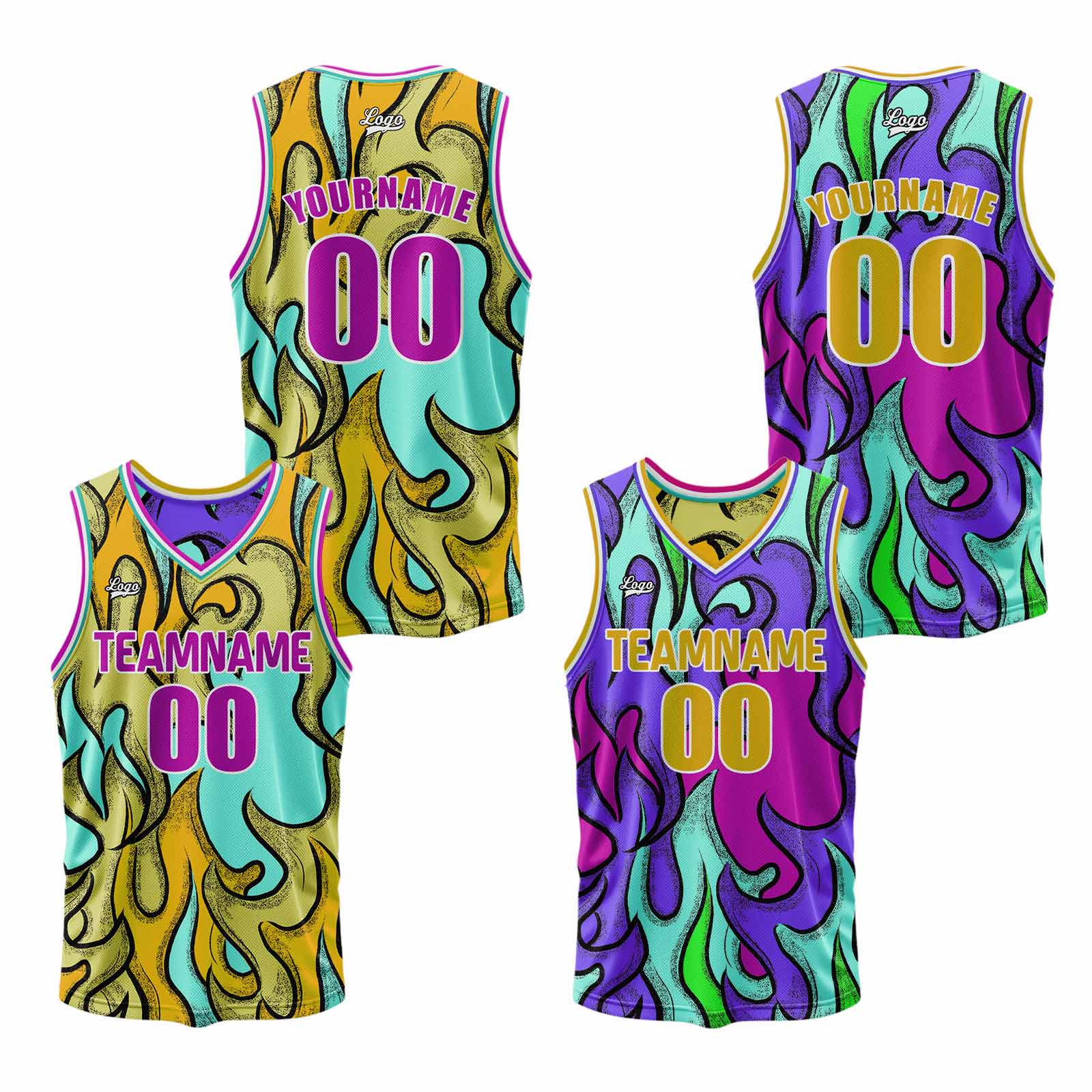Custom Purple Yellow Reversible Basketball Suit for Adults and Kids Personalized Jersey enthsush