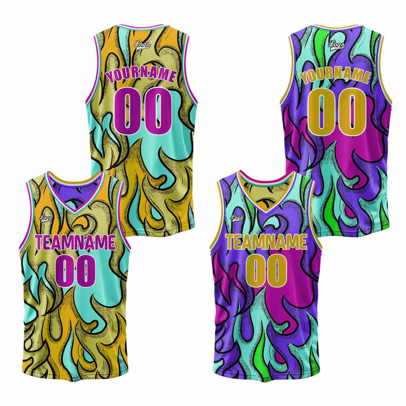 Custom Purple Yellow Reversible Basketball Suit for Adults and Kids Personalized Jersey