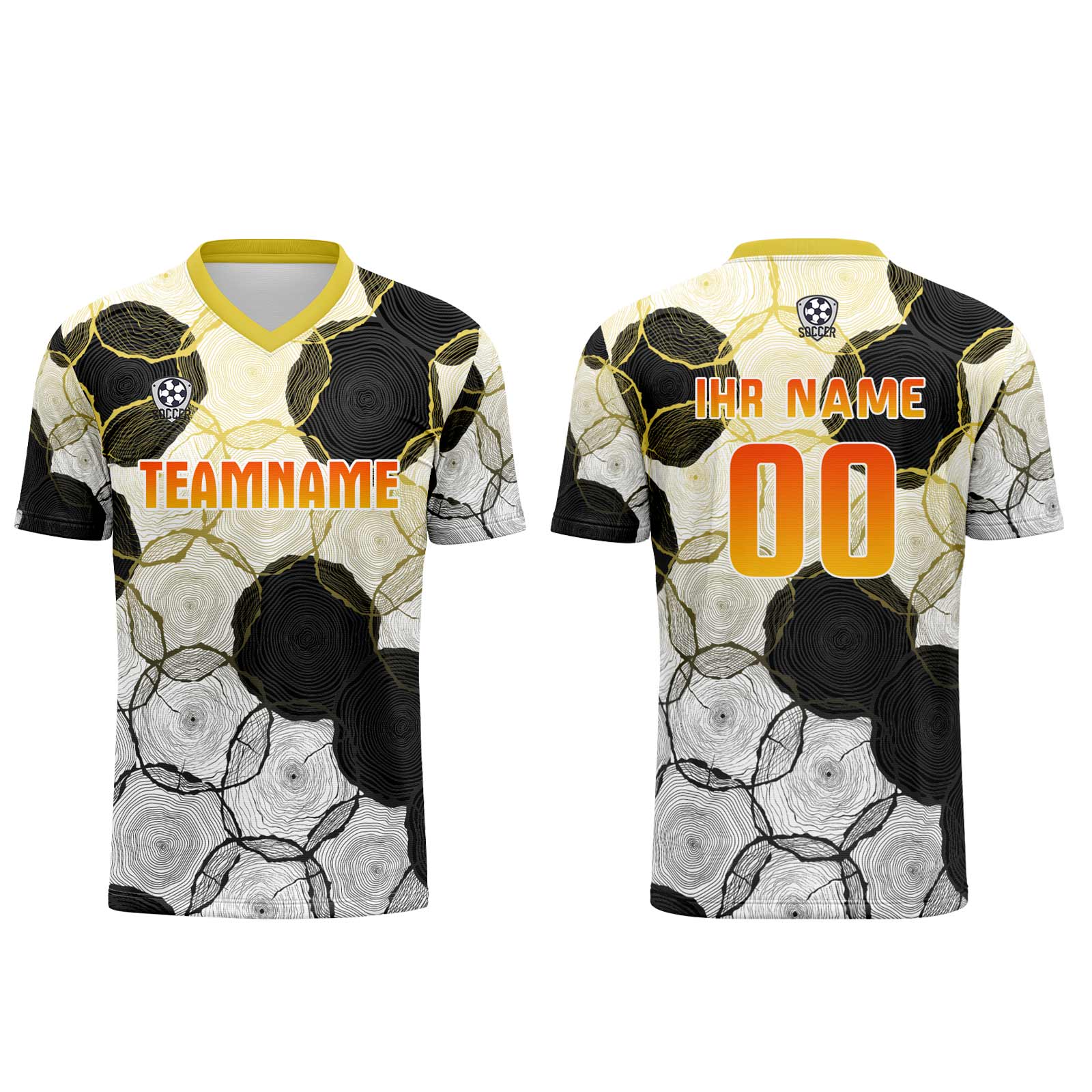 Custom White Black Yellow Jerseys for Men Women Personalized Soccer Uniforms for Adult and Kid enthsush