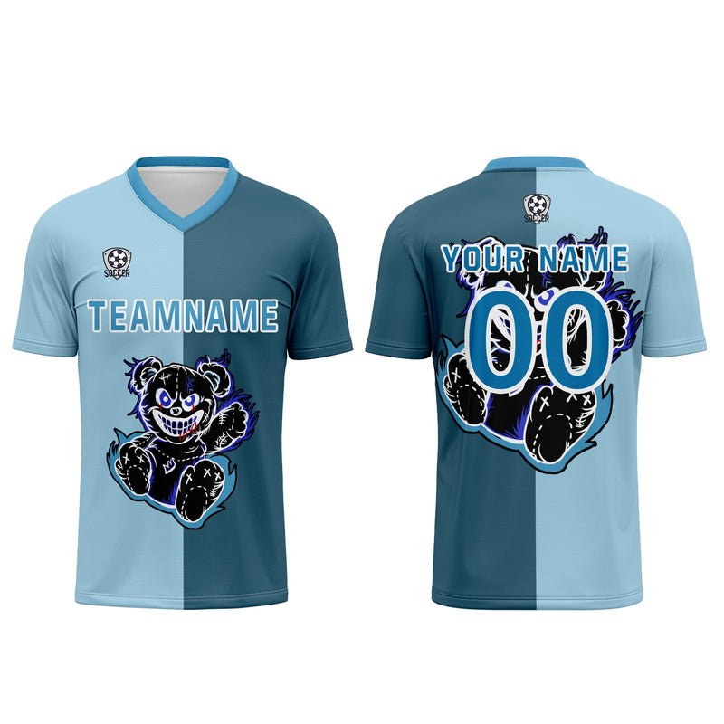Custom Light Blue Dark Blue Jerseys for Men Women Personalized Soccer Uniforms for Adult and Kid