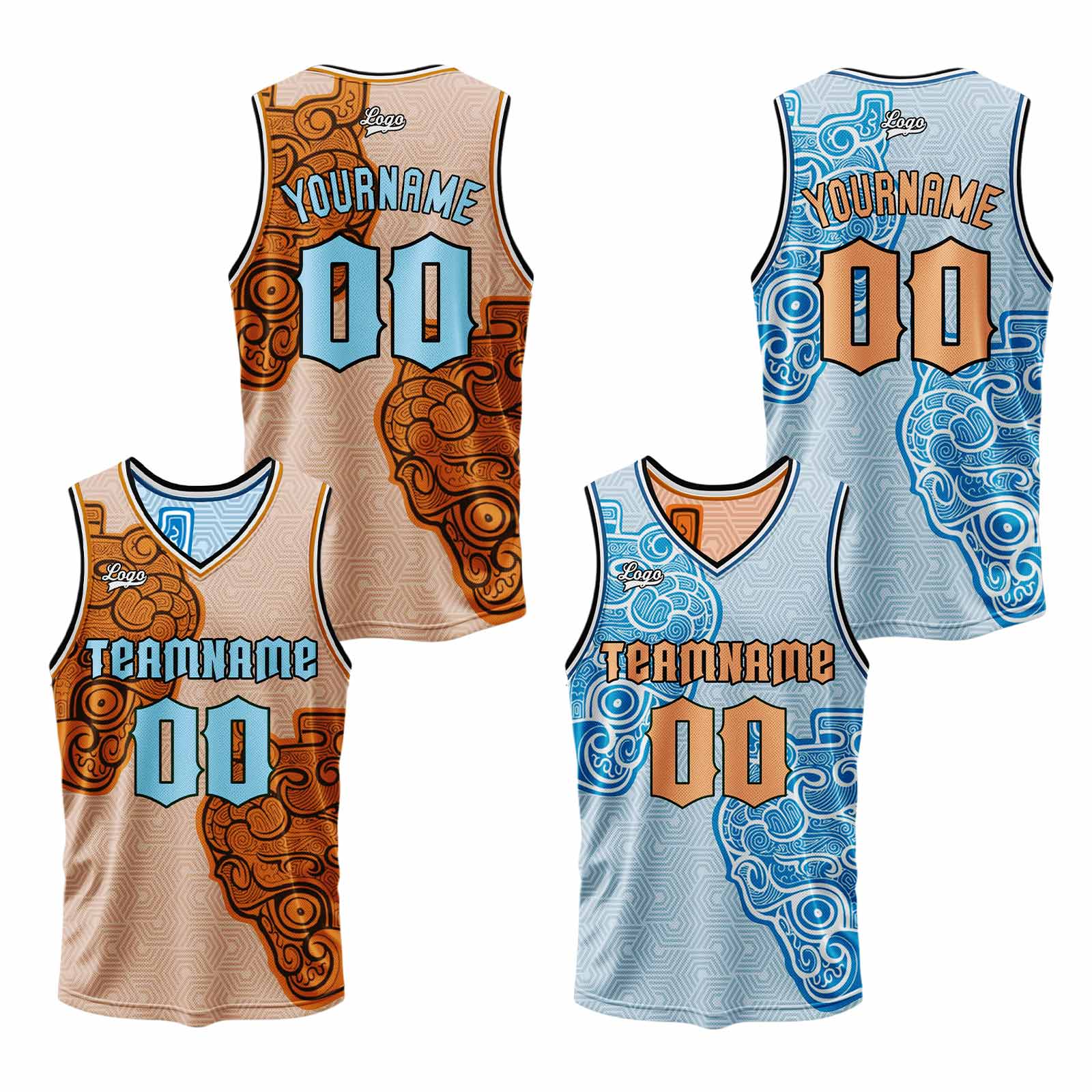 Custom Orange Light Blue Reversible Basketball Suit for Adults and Kids Personalized Jersey enthsush