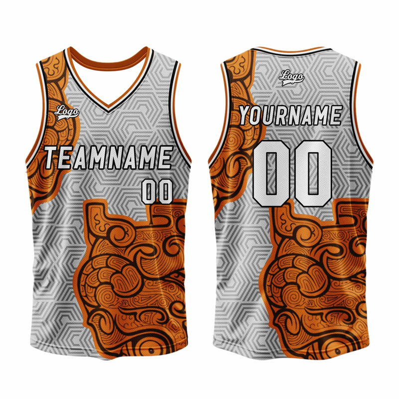 Custom Gray Orange Basketball Jersey Uniform Suit Printed Your Logo Name Number