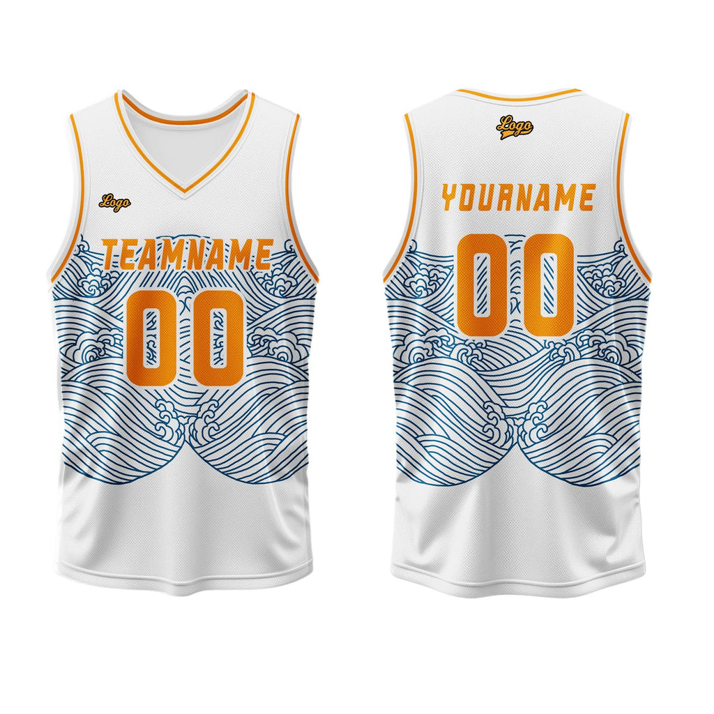 Custom White Blue Orange Basketball Jersey Uniform Suit Printed Your Logo Name Number enthsush