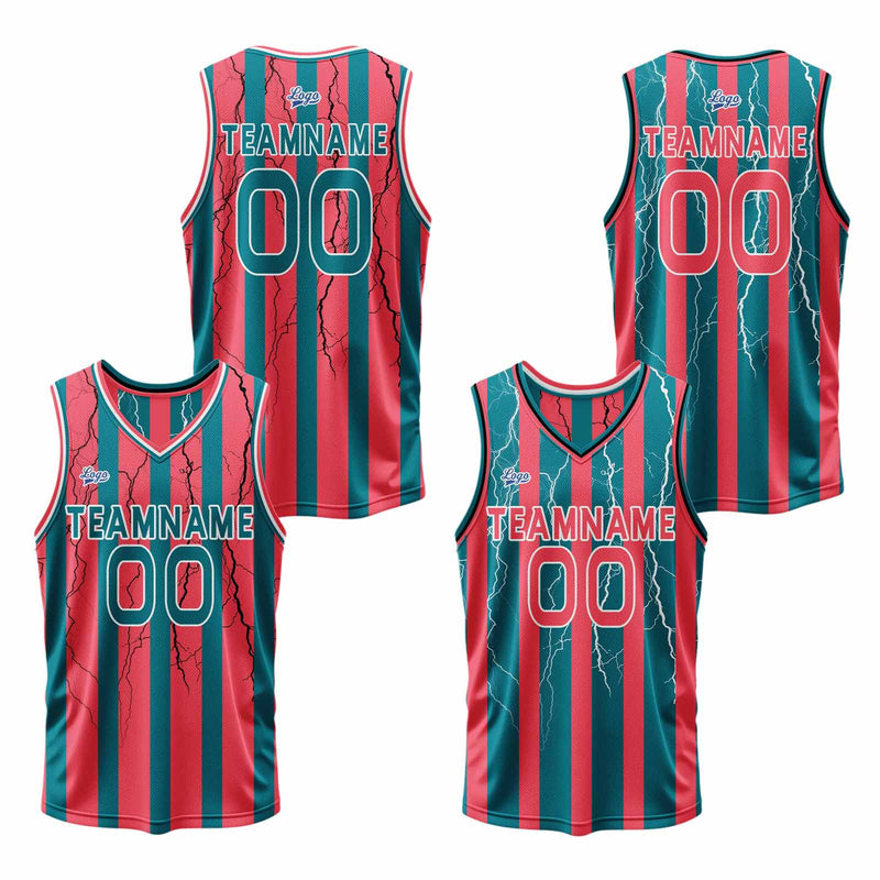 Custom Red Midnight Green Reversible Basketball Suit for Adults and Kids Personalized Jersey