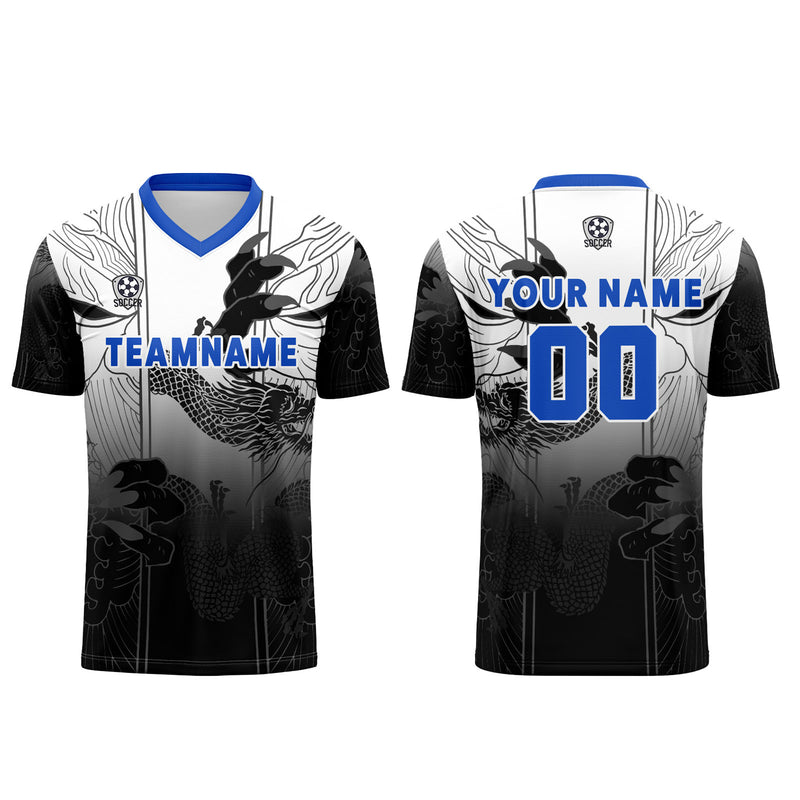 Custom Black Blue Jerseys for Men Women Personalized Soccer Uniforms for Adult and Kid