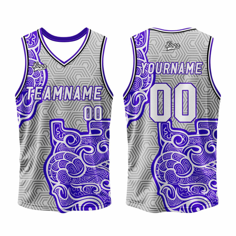 Custom Gray Purple Basketball Jersey Uniform Suit Printed Your Logo Name Number