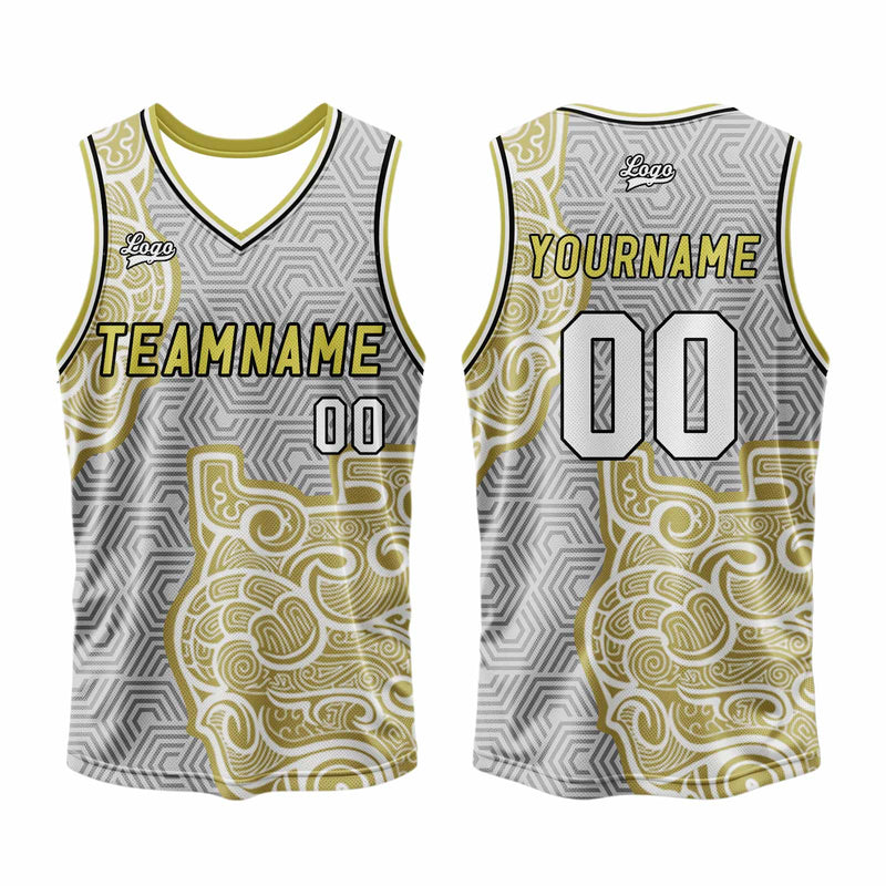 Custom Gray Yellow Basketball Jersey Uniform Suit Printed Your Logo Name Number