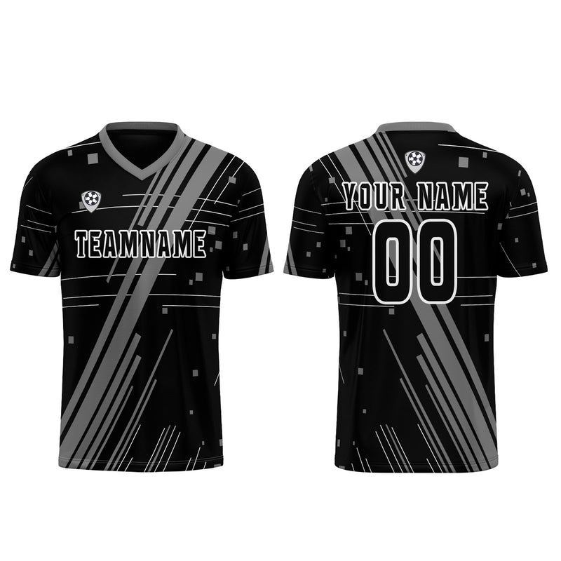 Custom Black Grey Jerseys for Men Women Personalized Soccer Uniforms for Adult and Kid