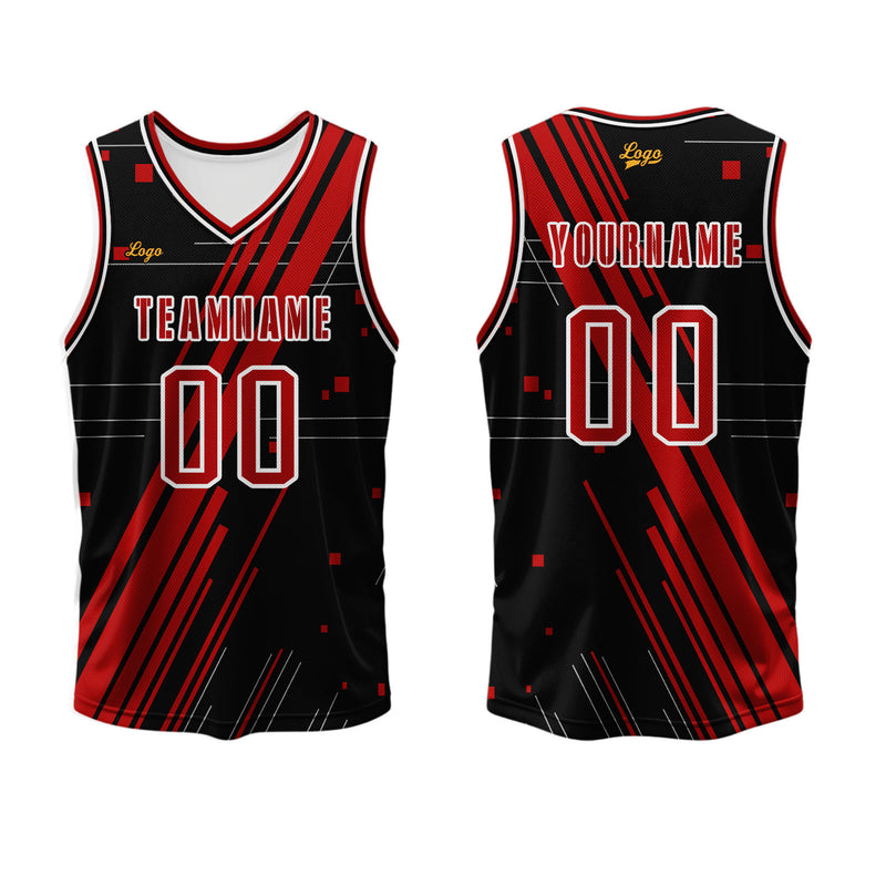 Custom Black Red Basketball Jersey Uniform Suit Printed Your Logo Name Number
