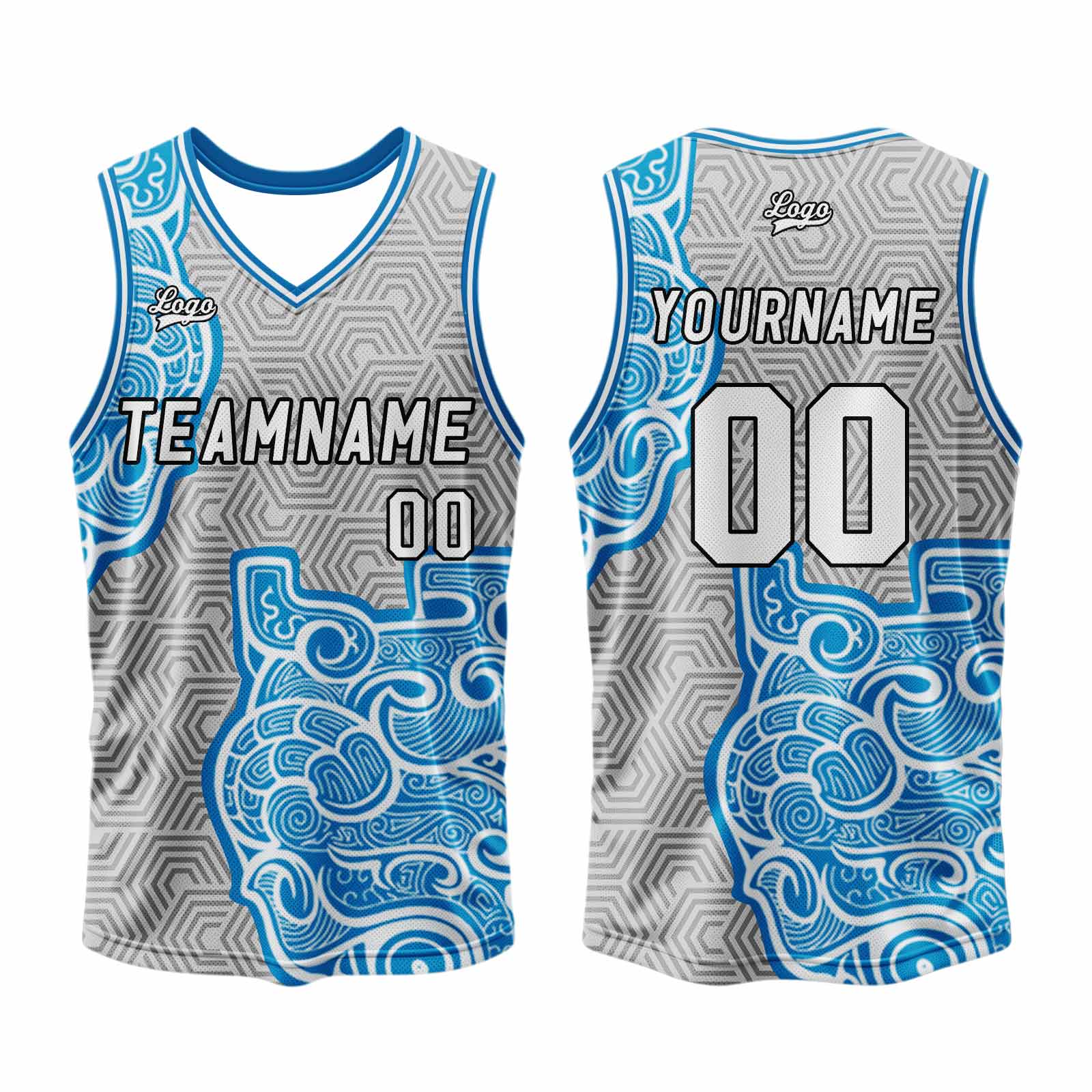 Custom Gray Blue Basketball Jersey Uniform Suit Printed Your Logo Name Number enthsush