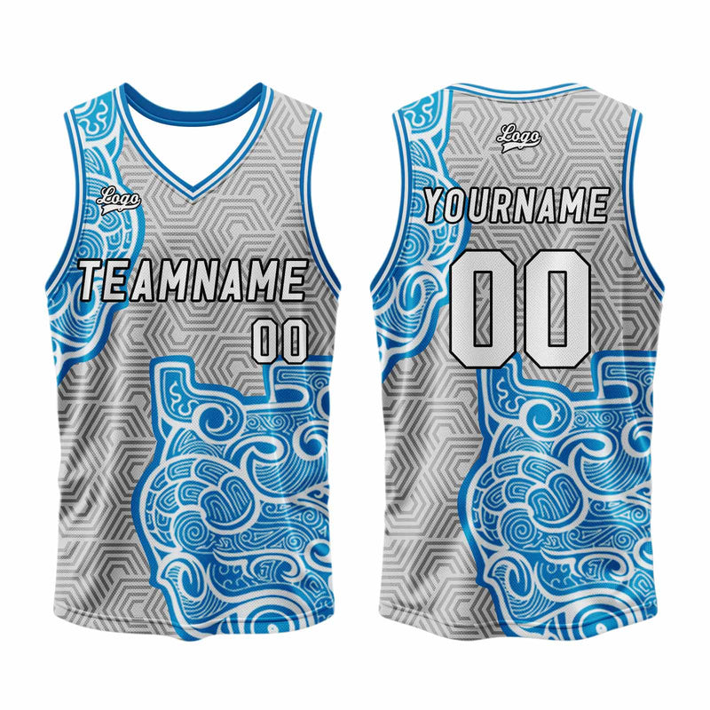 Custom Gray Blue Basketball Jersey Uniform Suit Printed Your Logo Name Number