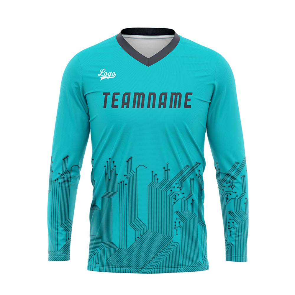 Custom Cyan Dark Gray Basketball Soccer Football Shooting Long T-Shirt for Adults and Kids enthsush