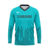 Custom Cyan Dark Gray Basketball Soccer Football Shooting Long T-Shirt for Adults and Kids