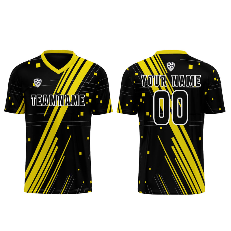 Custom Black Yellow Jerseys for Men Women Personalized Soccer Uniforms for Adult and Kid