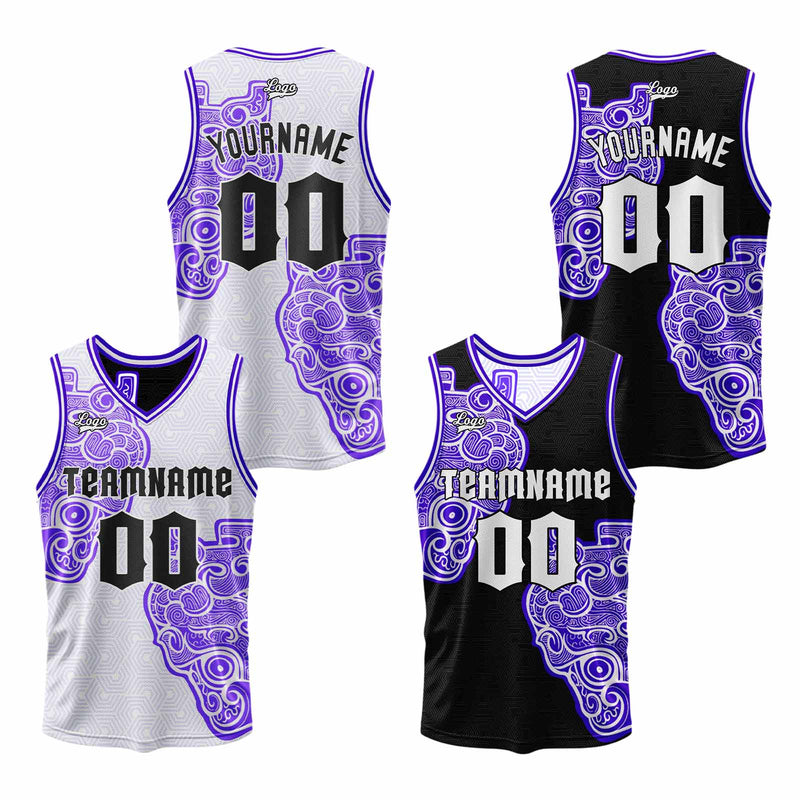 Custom White Black Reversible Basketball Suit for Adults and Kids Personalized Jersey