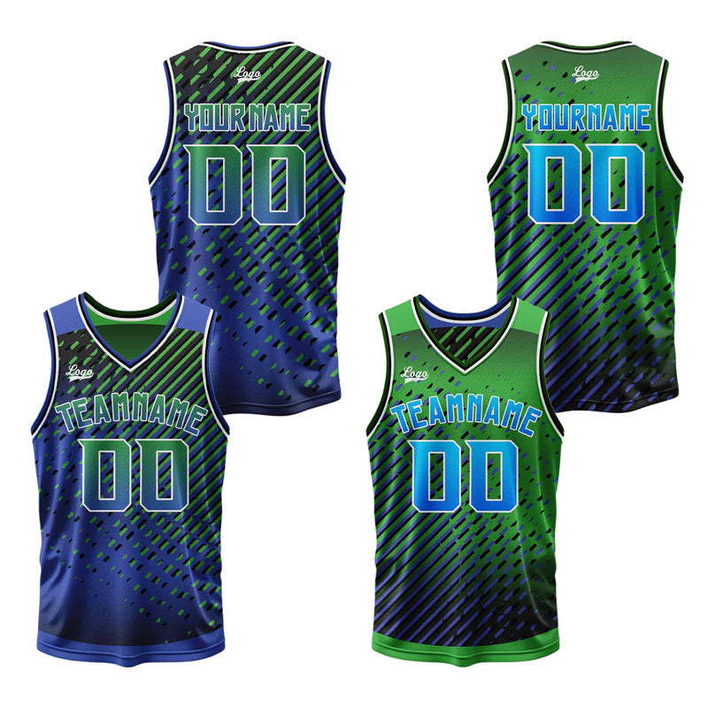 Custom Blue Green Reversible Basketball Suit for Adults and Kids Personalized Jersey
