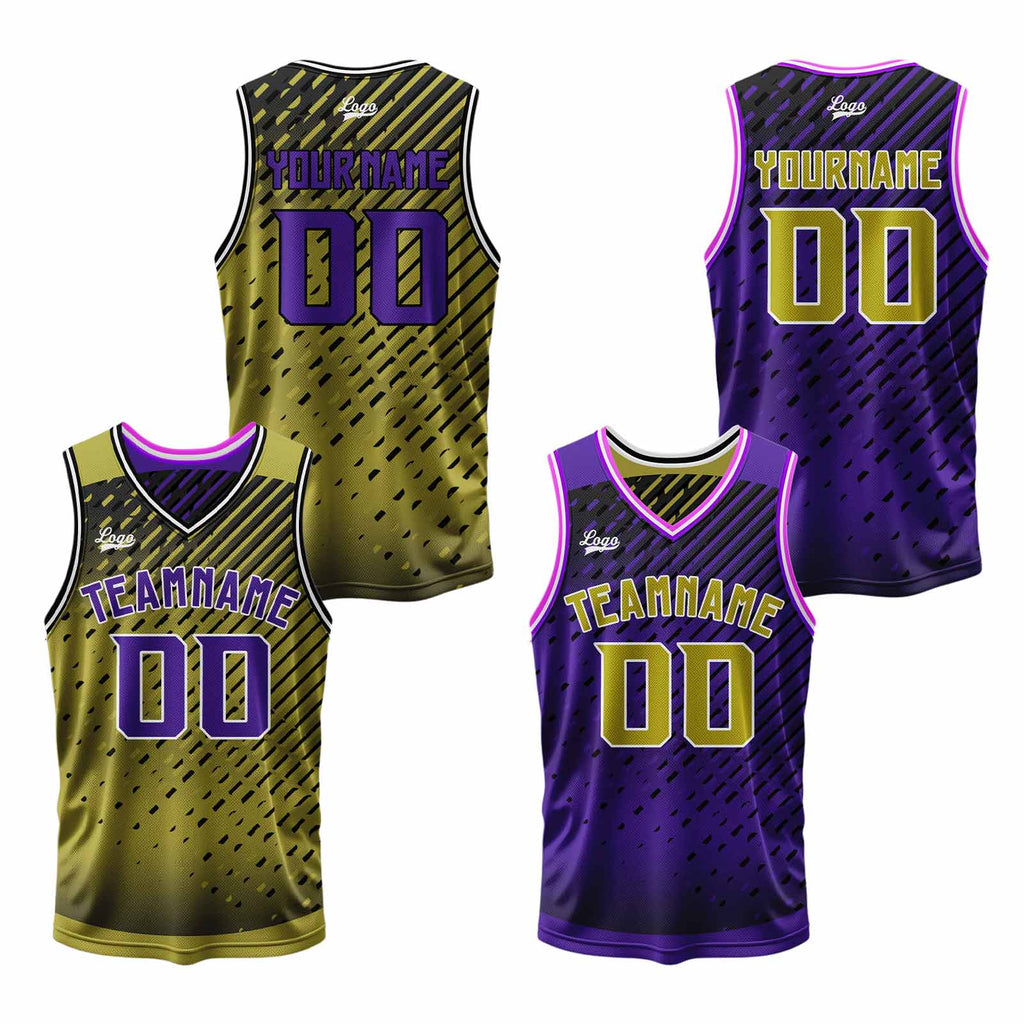 Custom Gold Purple Reversible Basketball Suit for Adults and Kids Personalized Jersey enthsush