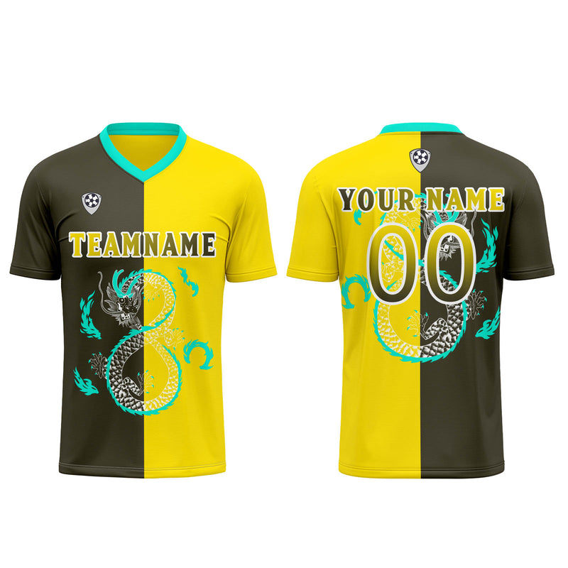 Custom Yellow Olive Green Soccer Jerseys for Men Women Personalized Soccer Uniforms for Adult and Kid